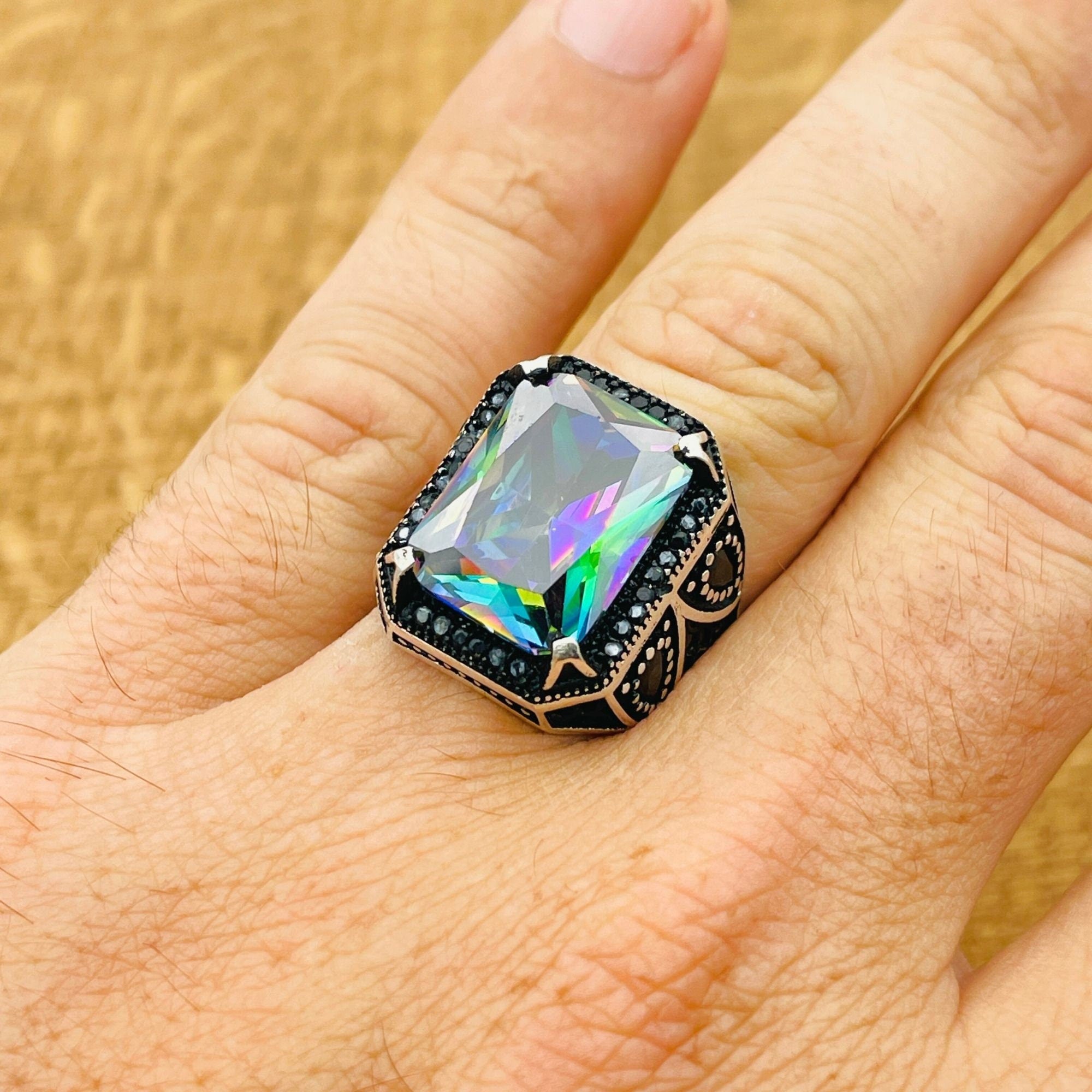 Men's Handcrafted 925 Sterling Silver Mystic Topaz Ring | Ottoman Style Gemstone Jewelry