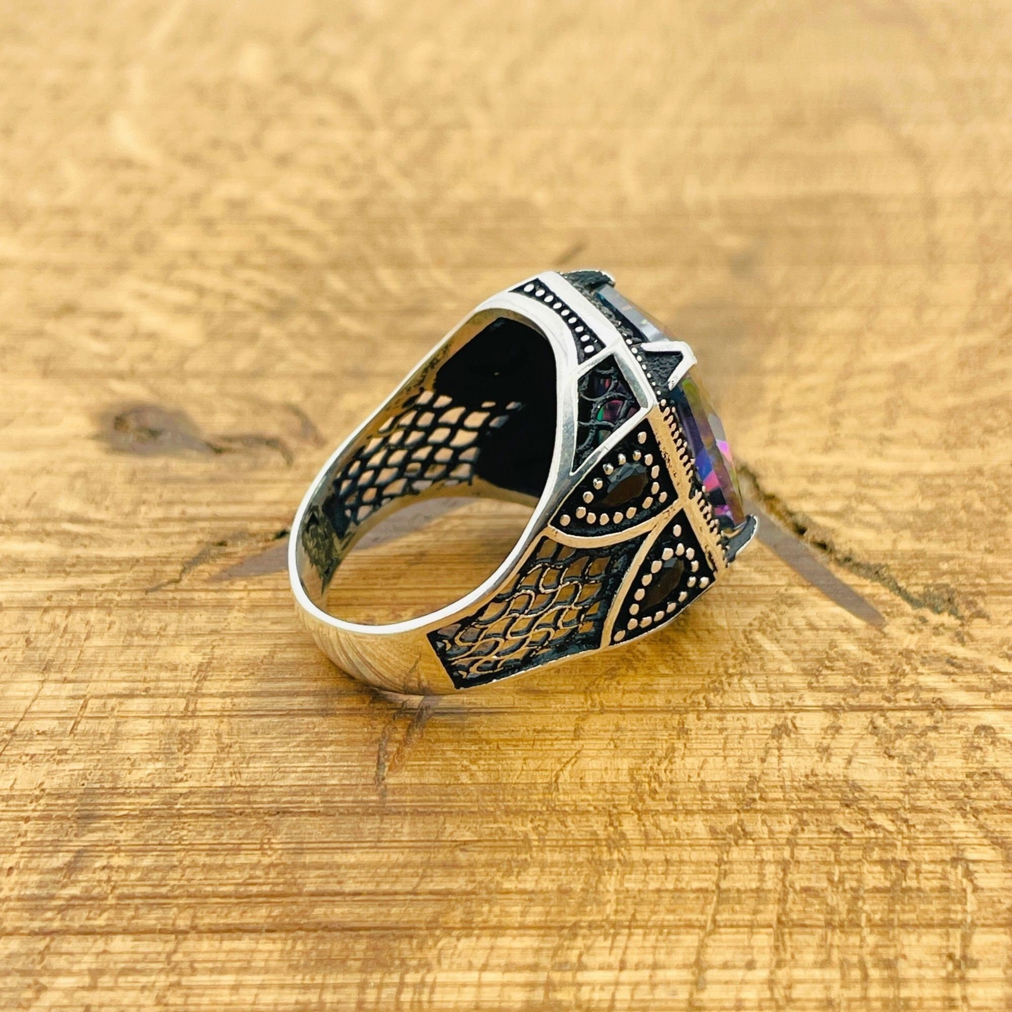 Men's Handcrafted 925 Sterling Silver Mystic Topaz Ring | Ottoman Style Gemstone Jewelry