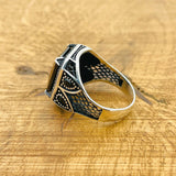 Men's 925 Sterling Silver Black Zircon Square Ring | Turkish Handmade Design