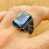 Men's Turkish Handmade Tanzanite 925 Sterling Silver Square Ring - Unique Gift