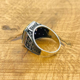 خاتم مربع رجالي أصلي تركي مصنوع يدويًا من الفضة الإسترلينية 925 بعين النمر