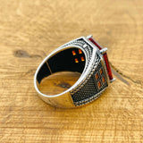 Turkish Handmade 925 Sterling Silver Men's Ruby Ring with Gift Box