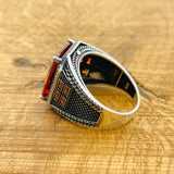 Turkish Handmade 925 Sterling Silver Men's Ruby Ring with Gift Box
