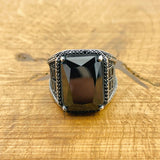 Men's Handcrafted Turkish 925 Sterling Silver Black Zircon Ring