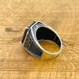 Men's Handcrafted Turkish 925 Sterling Silver Black Zircon Ring