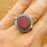Turkish Handmade Men's 925 Sterling Silver Ring with Natural Red Aqeeq Stone - Authentic & Unique Gift