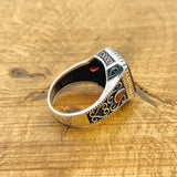 Men's Turkish Handmade Red Aqeeq Stone Ring | 925 Sterling Silver Statement Jewelry Gift