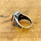 Men's Turkish Handmade Red Zircon 925 Sterling Silver Vintage Ring - Gift For Him