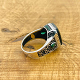 Authentic Turkish 925 Sterling Silver Men's Green Zircon Statement Ring