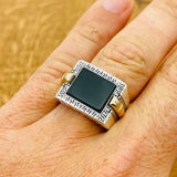 خاتم فضة استرليني 925 مرصع بعقيق أسود مصنوع يدوياً للرجال - أناقة وقوة خالدة