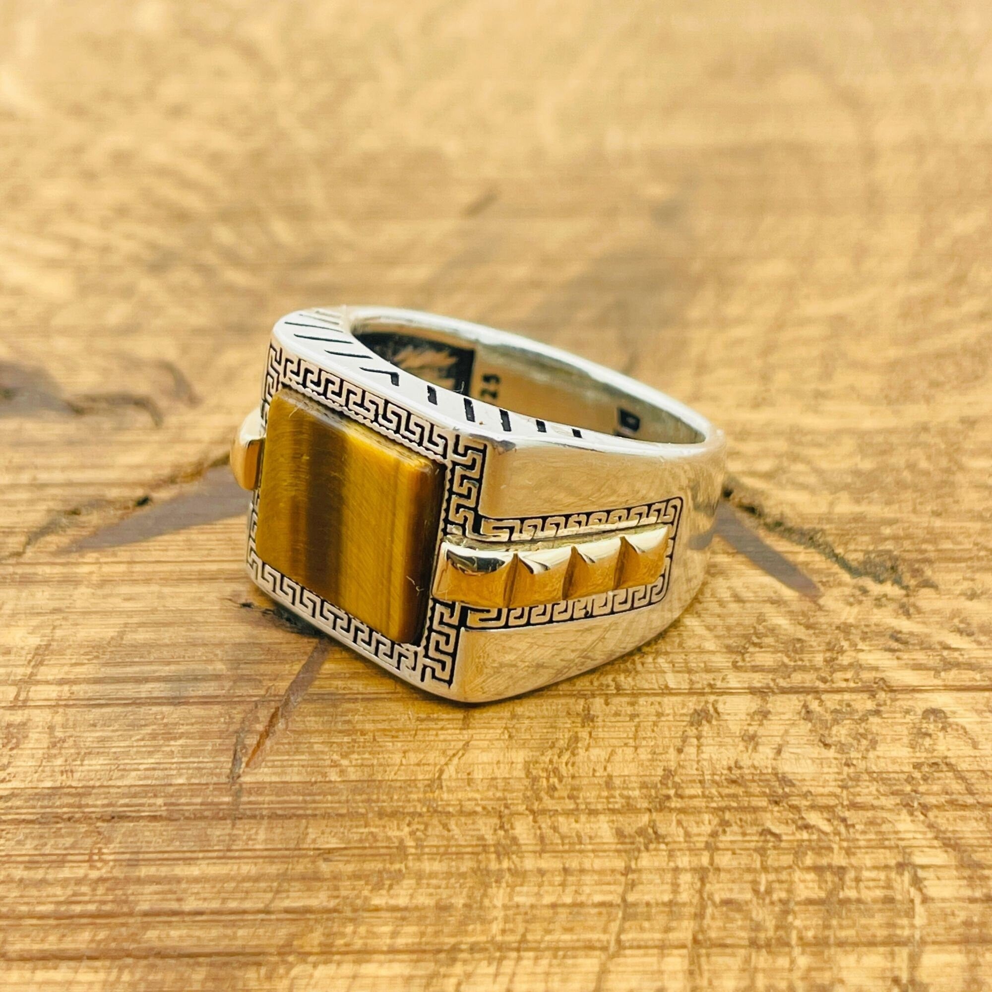 خاتم عين النمر من الفضة الإسترلينية 925 التركي اليدوي للرجال - هدية بيان بسيطة