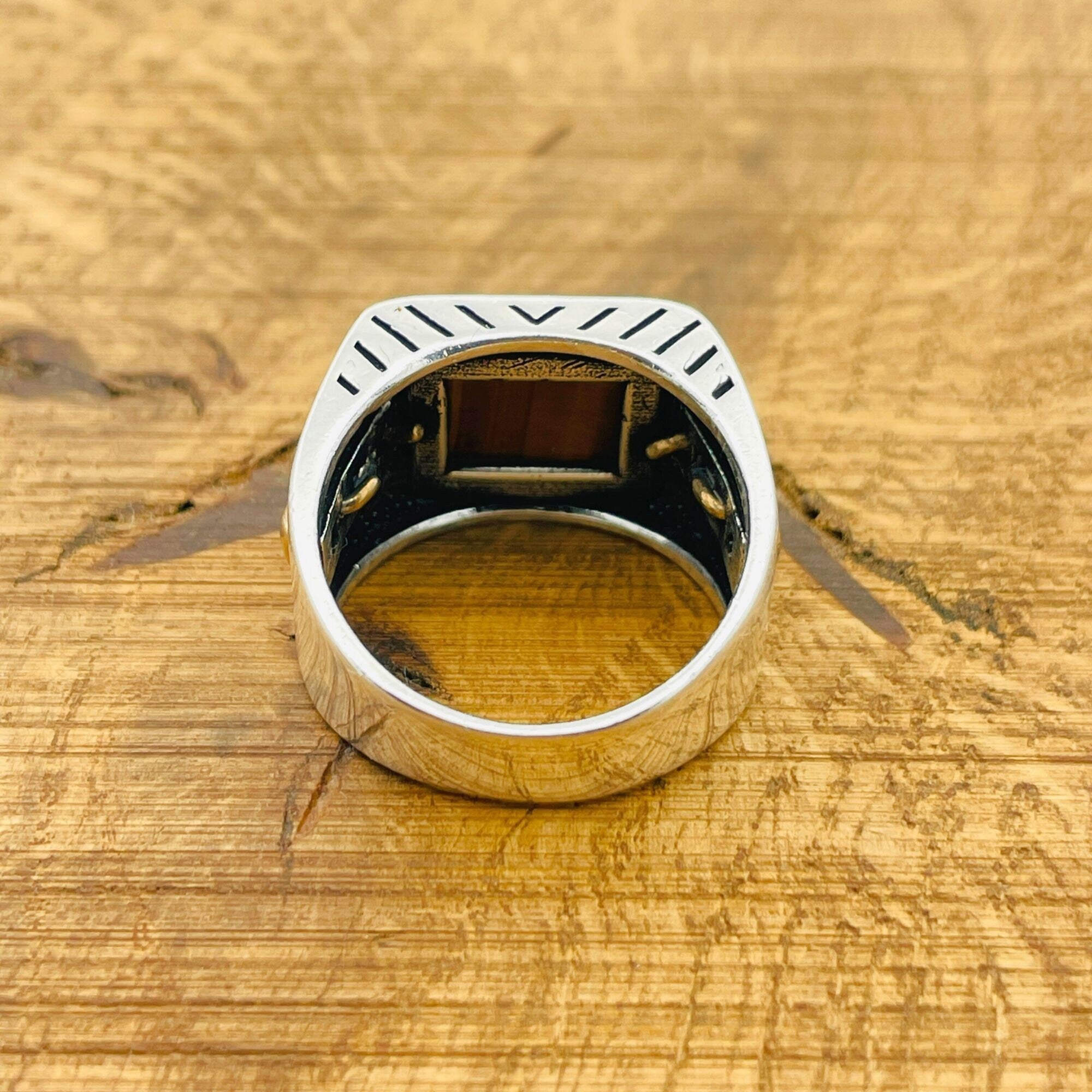 خاتم عين النمر من الفضة الإسترلينية 925 التركي اليدوي للرجال - هدية بيان بسيطة