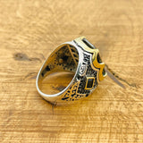 خاتم رجالي أصلي من الفضة الإسترلينية 925 مع الزركون الأسود - مصنوع يدويًا، تصميم مربع عصري ومعبأ في علبة هدايا