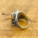 خاتم رجالي يدوي من الفضة الإسترلينية 925 مع حجر التوباز الغامض | هدية جريئة متعددة الألوان للحجر الكريم له