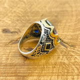 خاتم رجالي يدوي من الفضة الإسترلينية 925 مع حجر التوباز الغامض | هدية جريئة متعددة الألوان للحجر الكريم له