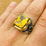 خاتم رجالي تركي يدوي من الفضة الإسترلينية بحجر السترين | هدية مجوهرات بتصميم جريء