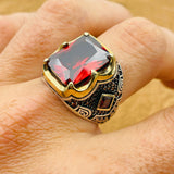 Men's Handcrafted Turkish 925 Sterling Silver Ruby Ring - Bold Red Stone Jewelry