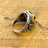 Men's Handcrafted Turkish 925 Sterling Silver Ruby Ring - Bold Red Stone Jewelry