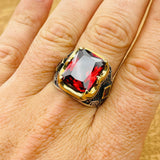 Men's Handcrafted Turkish 925 Sterling Silver Ruby Ring - Bold Red Stone Jewelry