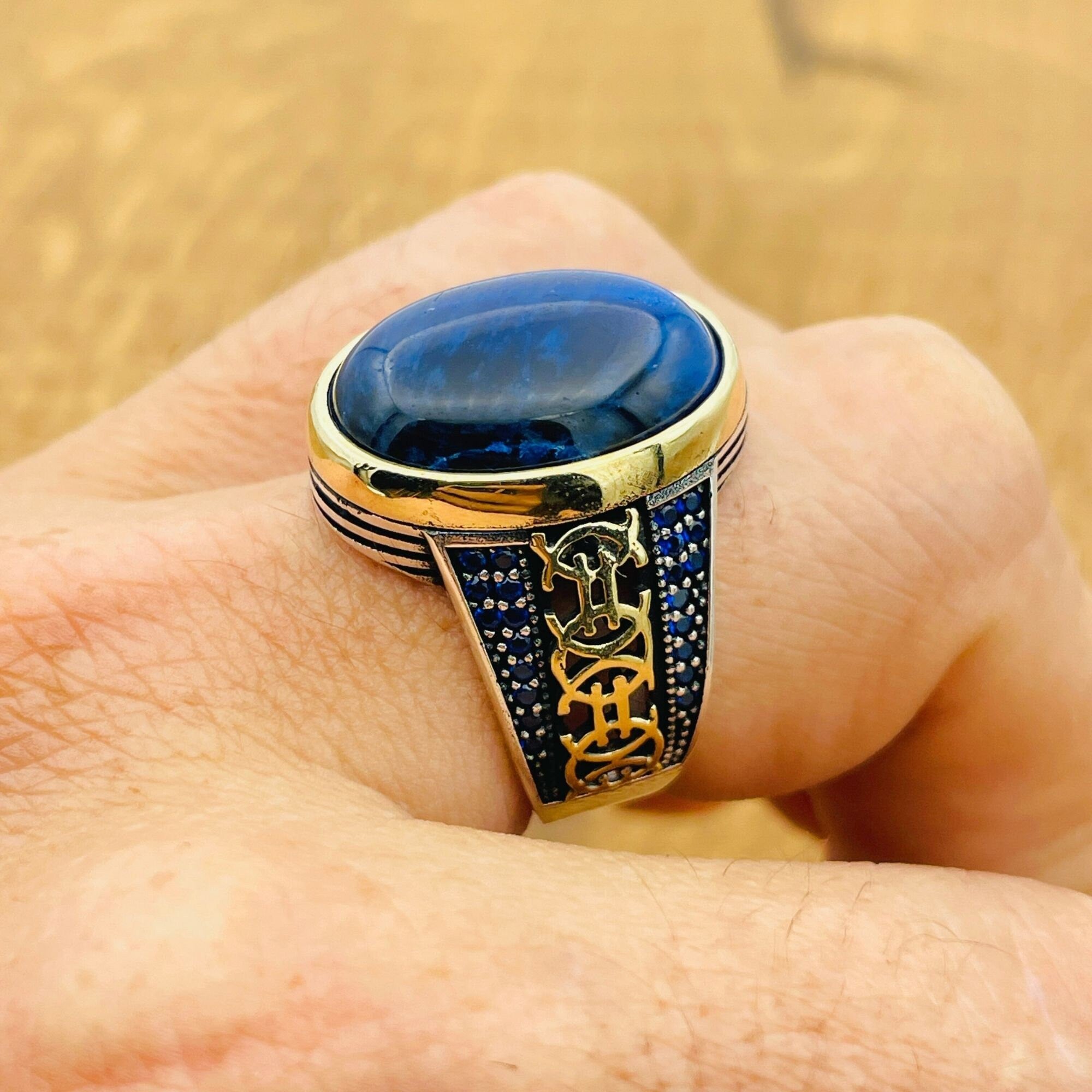 Men's Handmade Turkish 925 Sterling Silver Lapis Lazuli Signet Ring