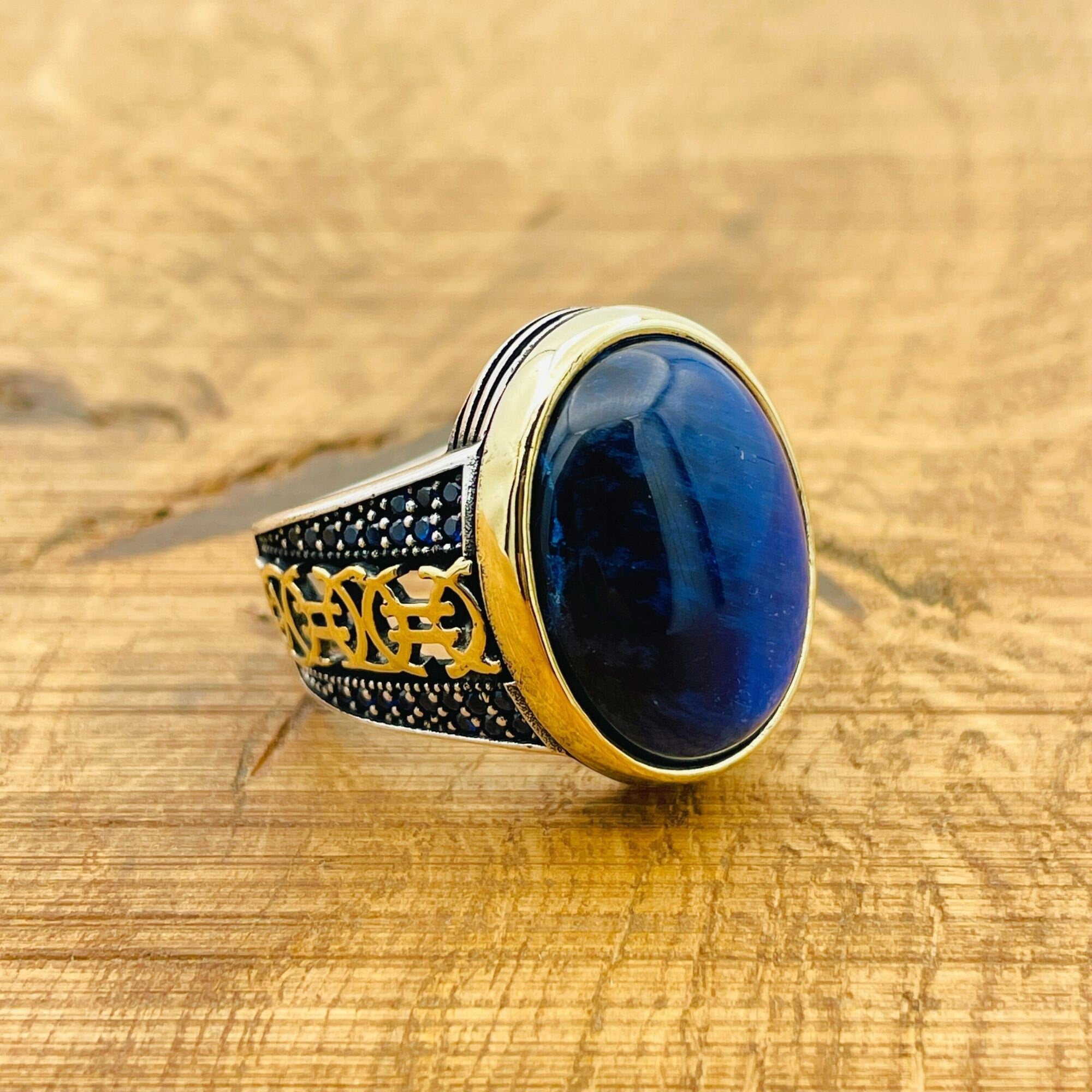 Men's Handmade Turkish 925 Sterling Silver Lapis Lazuli Signet Ring