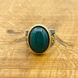 Handcrafted Turkish 925 Sterling Silver Men's Green Agate Signet Ring