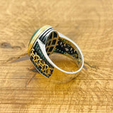 Handcrafted Turkish 925 Sterling Silver Men's Green Agate Signet Ring