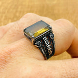 خاتم تركي أصلي مصنوع يدوياً للرجال من الفضة الإسترلينية 925 مع حجر زولتانيت فريد يتغير لونه - مجوهرات بحجر كريم فريد اللون