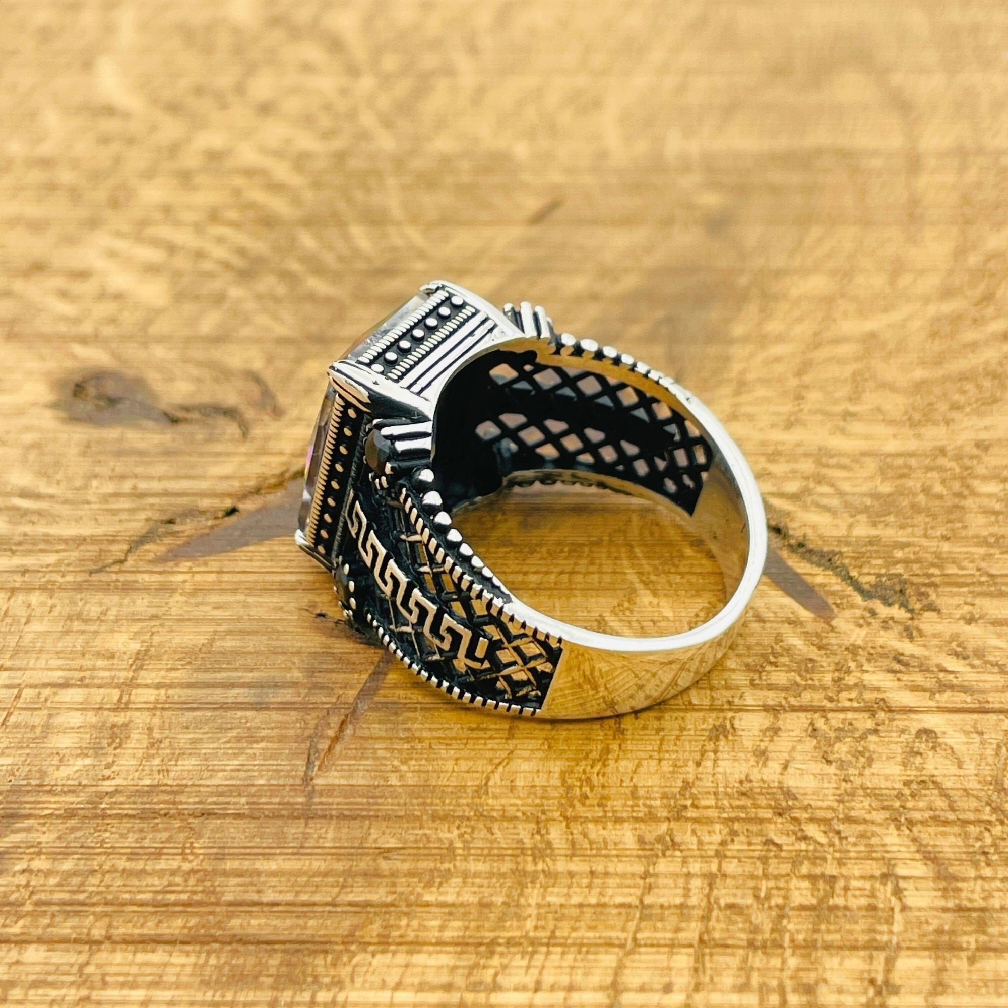 Men's Turkish Handmade Mystic Topaz Ring - 925 Sterling Silver, Multicolor Gemstone