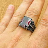 Artisan Men's Square Ruby Ring | Handcrafted 925 Sterling Silver with Turkish Flair