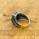 Artisan Men's Square Ruby Ring | Handcrafted 925 Sterling Silver with Turkish Flair