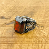 Artisan Men's Square Ruby Ring | Handcrafted 925 Sterling Silver with Turkish Flair