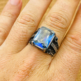 Men's Exquisite Tanzanite 925 Sterling Silver Ring - Handcrafted Ottoman Design