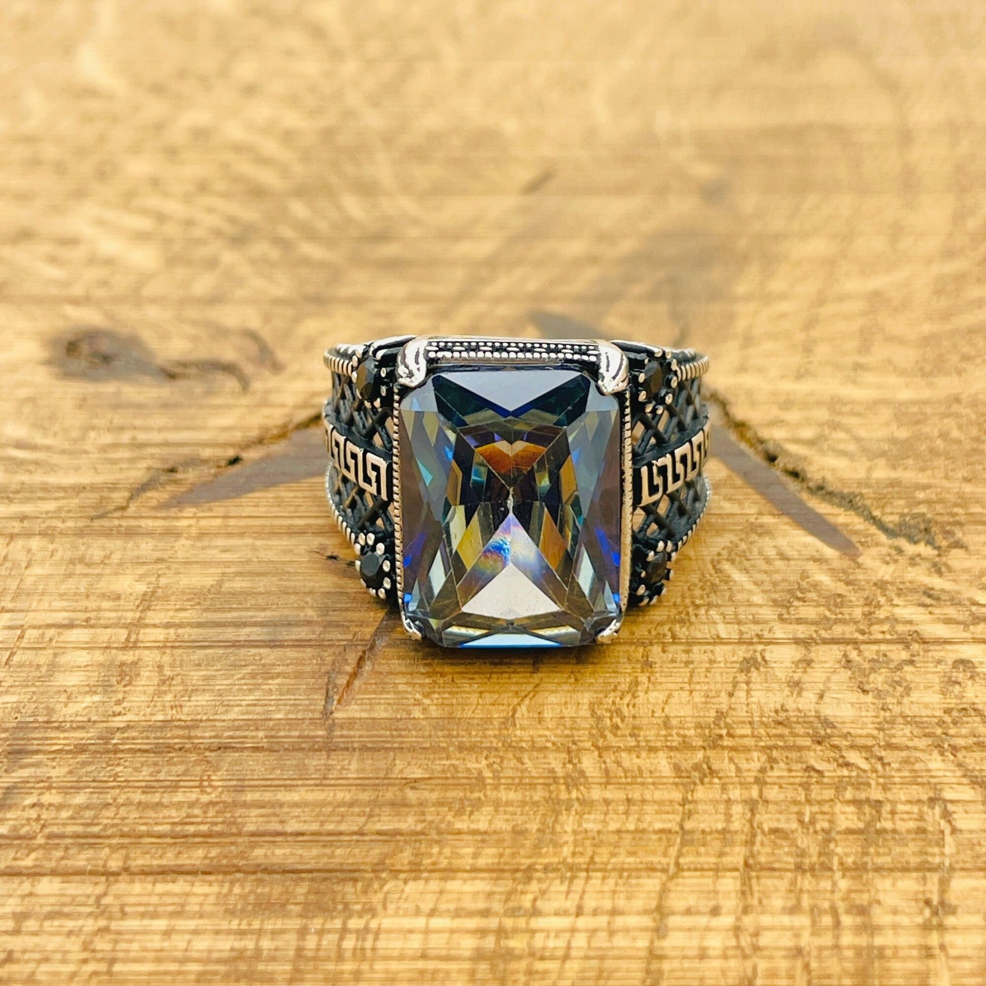 Men's Exquisite Tanzanite 925 Sterling Silver Ring - Handcrafted Ottoman Design