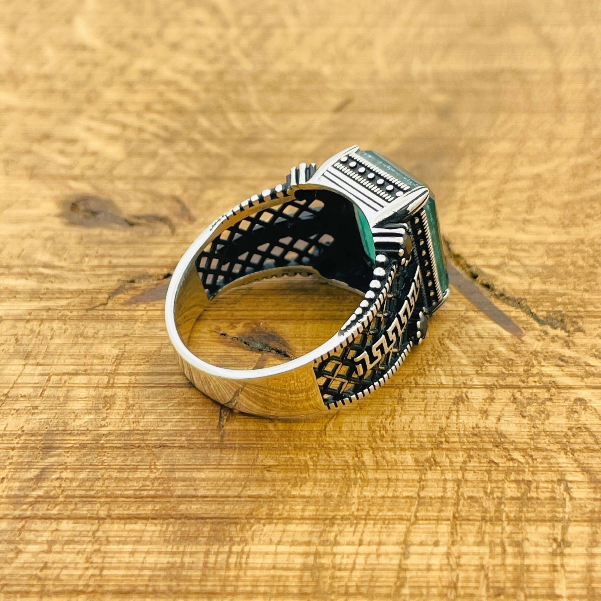 Men's Handmade Green Paraiba Sterling Silver Ring - Vintage Style & Timeless Gift