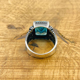 Men's Handmade Turkish Aquamarine Ring - 925 Sterling Silver Blue Stone Jewelry Gift for Him