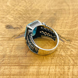 Men's Handmade Turkish Aquamarine Ring - 925 Sterling Silver Blue Stone Jewelry Gift for Him