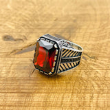 Luxury Men's Ruby Stone Ring - 925 Sterling Silver & Turkish Artisan Craftsmanship