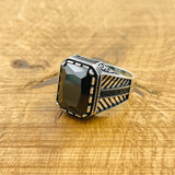 Handcrafted Men's Ottoman Style Black Zircon 925 Sterling Silver Ring