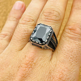 Handcrafted Men's Ottoman Style Black Zircon 925 Sterling Silver Ring