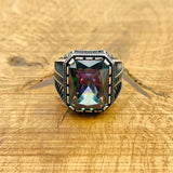 Men's Handcrafted Ottoman Style Mystic Topaz 925 Sterling Silver Ring - Unique Artisan Gift