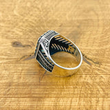 Handcrafted 925 Sterling Silver Men's Aquamarine Square Ring - Authentic Turkish Artisan Jewelry