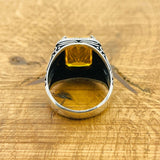 Handmade Ottoman Design Men's 925 Sterling Silver Ring with Yellow Square Citrine - Elegant Gift
