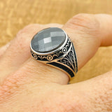 Men's Turkish Handmade 925 Sterling Silver Vintage Black Zircon Square Signet Ring