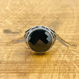 Men's Turkish Handmade 925 Sterling Silver Vintage Black Zircon Square Signet Ring