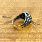 Men's Turkish Handmade 925 Sterling Silver Vintage Black Zircon Square Signet Ring