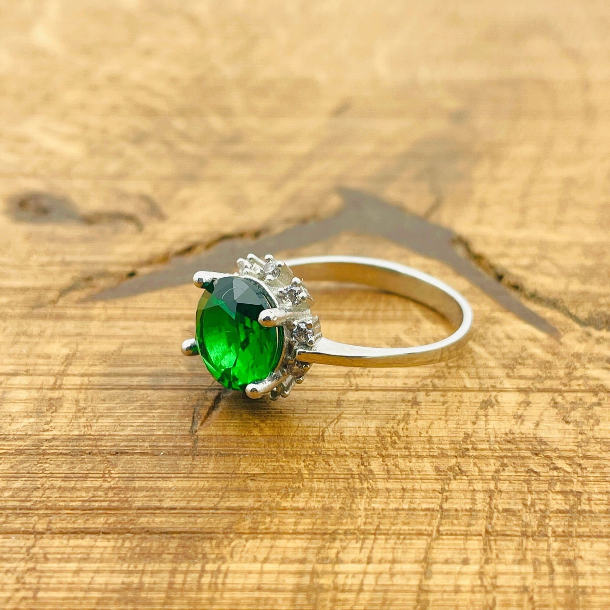Turkish Handmade Minimalist Emerald Ring - 925 Sterling Silver Green Gemstone Jewelry for Women