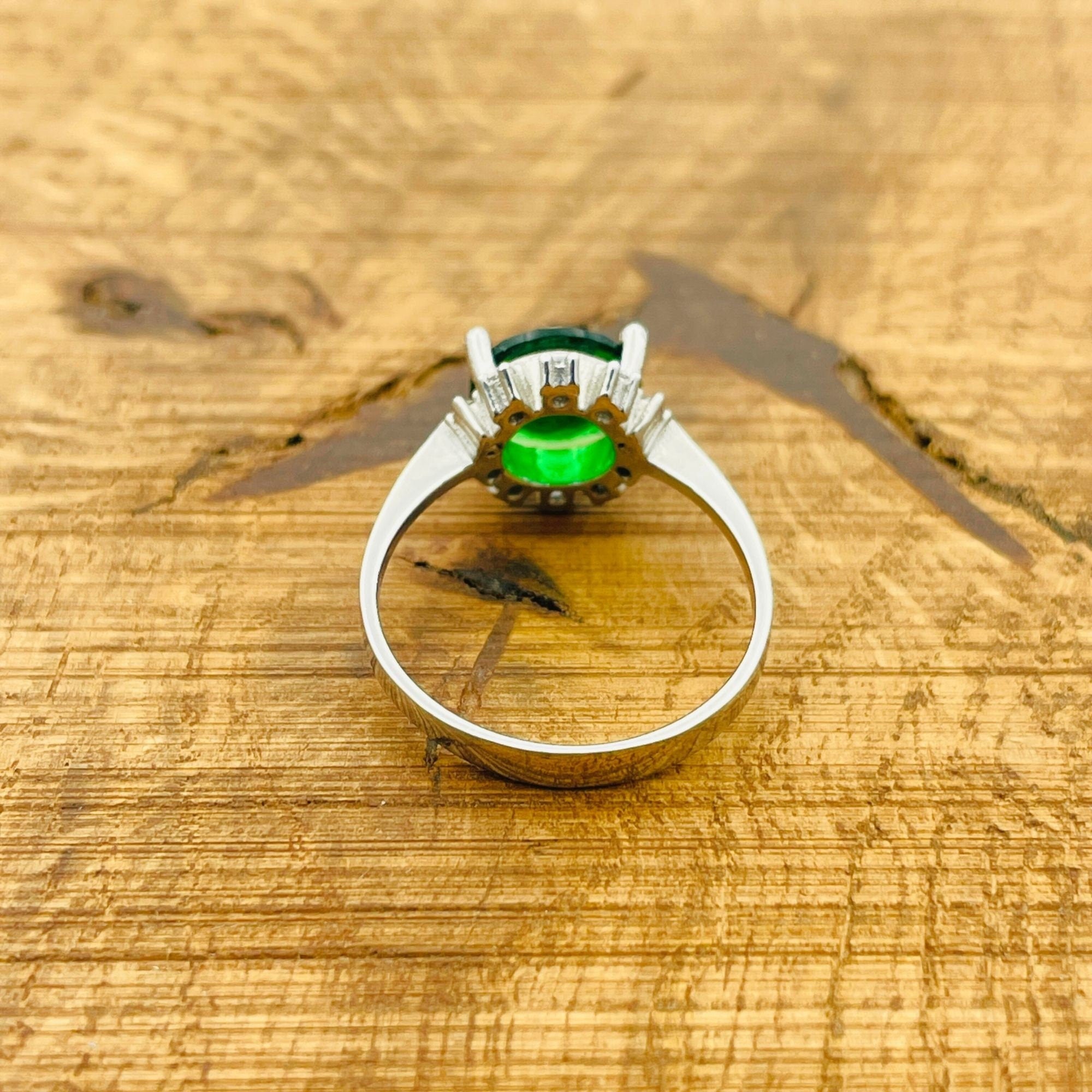 Turkish Handmade Minimalist Emerald Ring - 925 Sterling Silver Green Gemstone Jewelry for Women