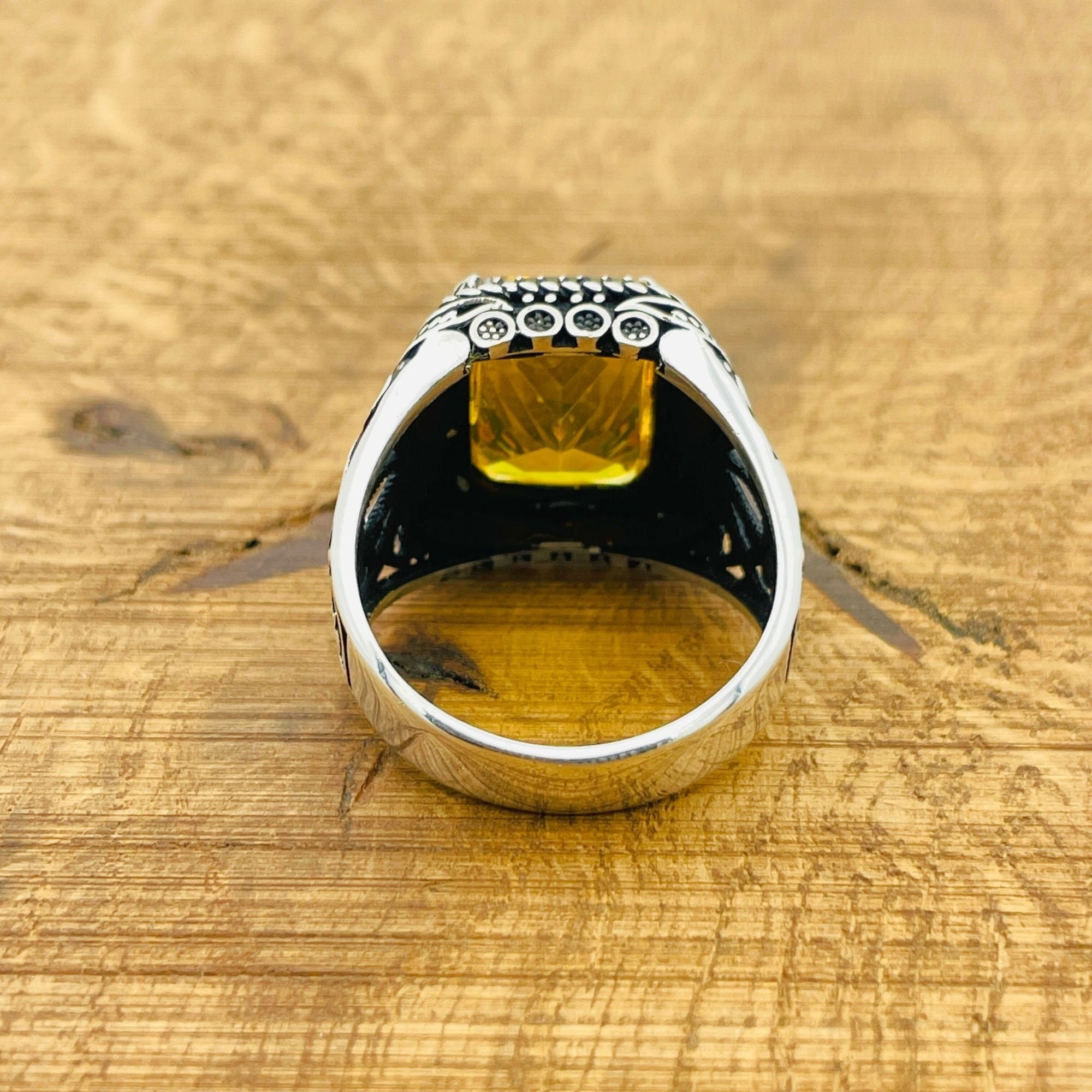 Men's Handmade Sterling Silver Citrine Ring | Square Gemstone Turkish Artisan Jewelry
