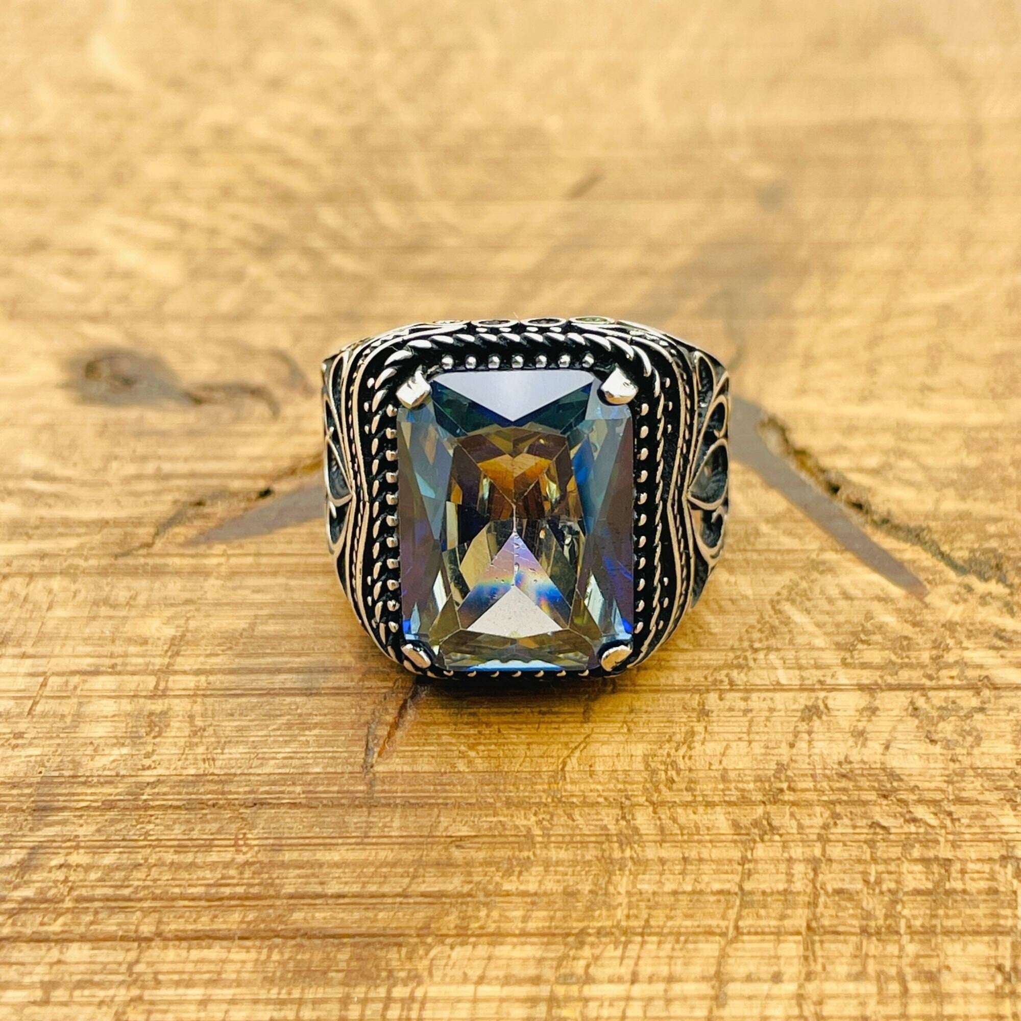 Unique Men's Tanzanite 925 Sterling Silver Ring | Handcrafted Turkish Artisan Jewelry